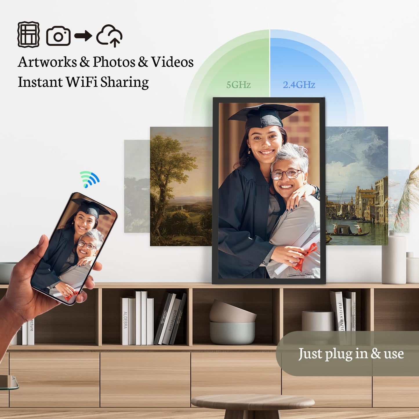 BSIMB 32-Inch FHD WiFi Digital Picture Display Frame – Wall Mount Ready