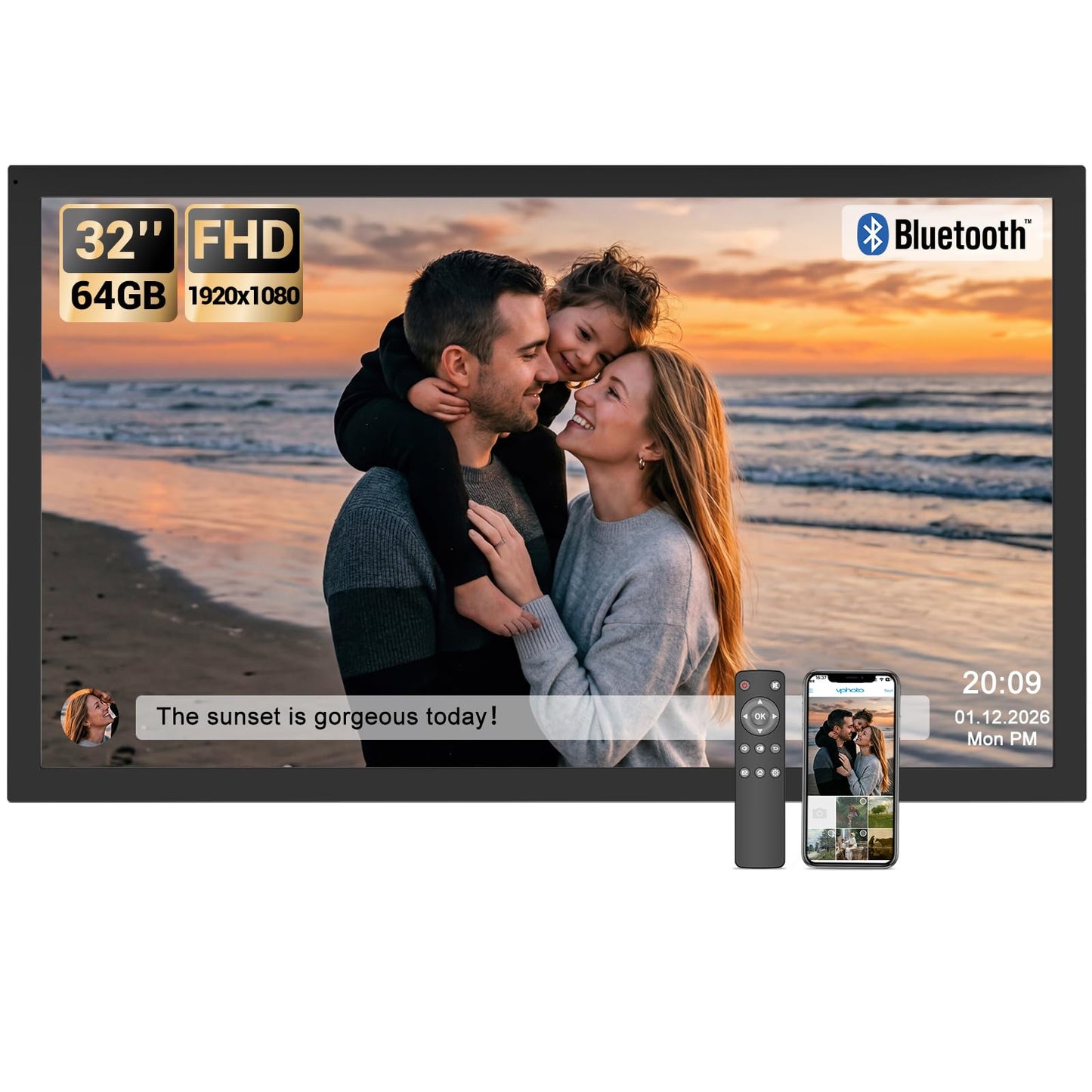 BSIMB 32-Inch FHD WiFi Digital Picture Display Frame – Wall Mount Ready