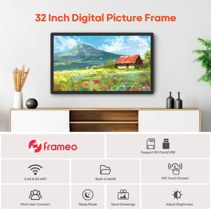 Frameo 32-Inch Smart WiFi Digital Picture Frame with 64GB Memory