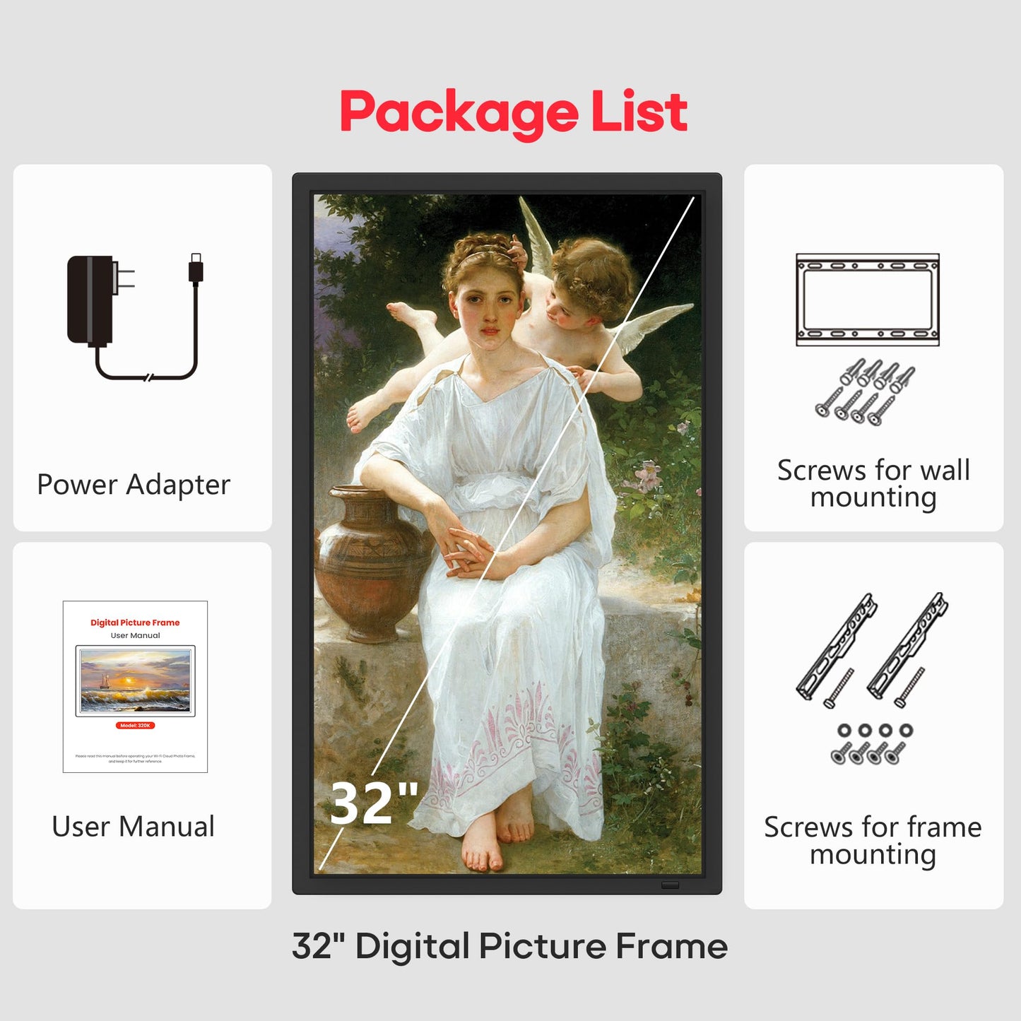 Frameo 32-Inch Extra Large WiFi Digital Photo Frame with FHD Touch Screen