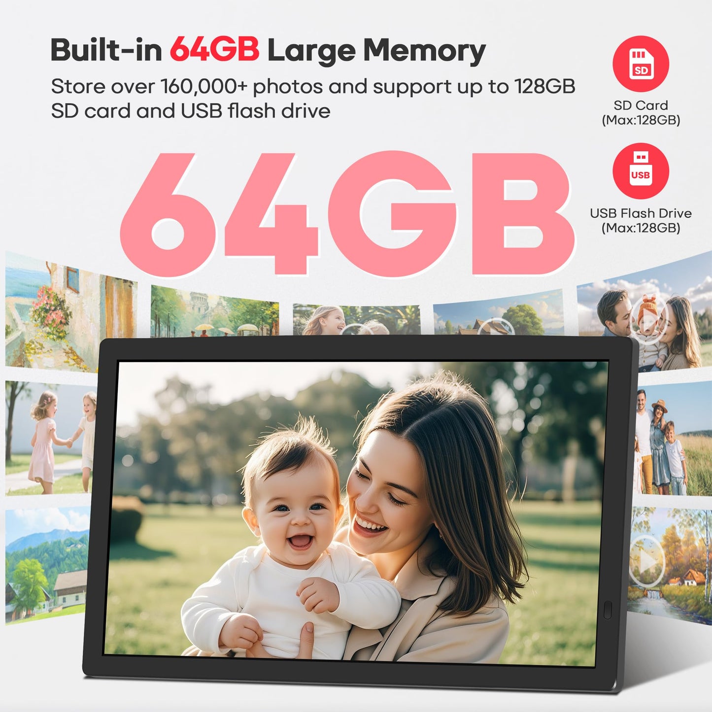 Frameo 32-Inch Extra Large WiFi Digital Photo Frame with FHD Touch Screen