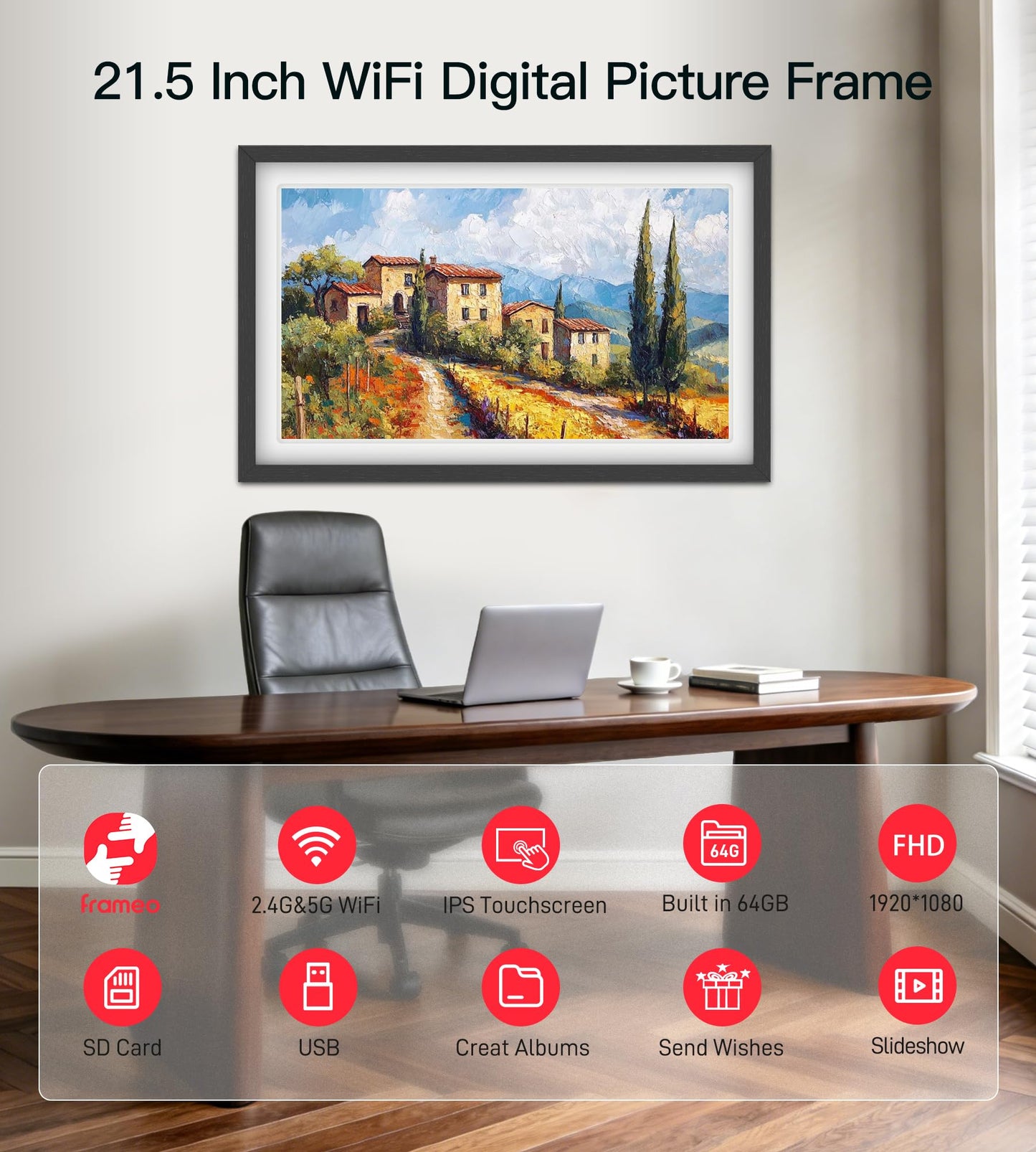 BIGASUO 21.5-Inch Frameo Smart Digital Picture Frame with 64GB Storage