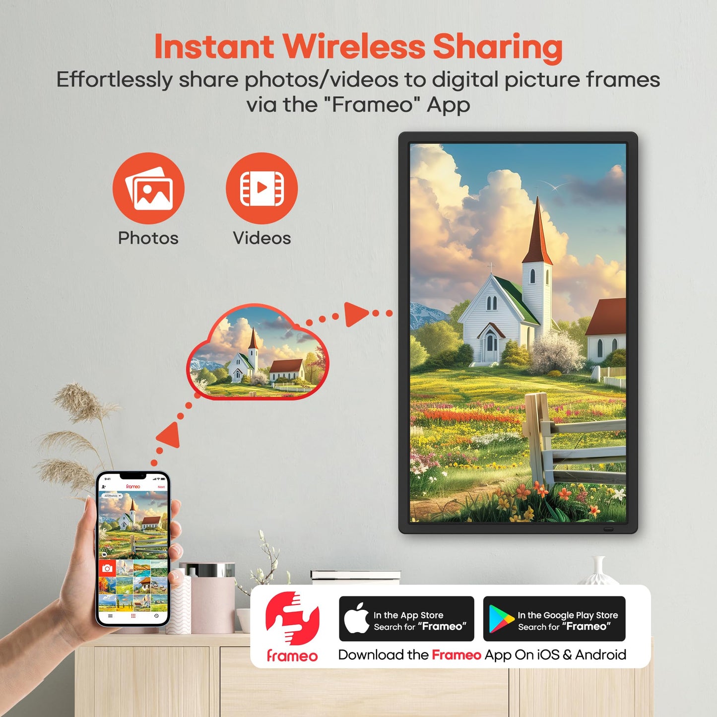 Frameo 32-Inch Smart WiFi Digital Picture Frame with 64GB Memory