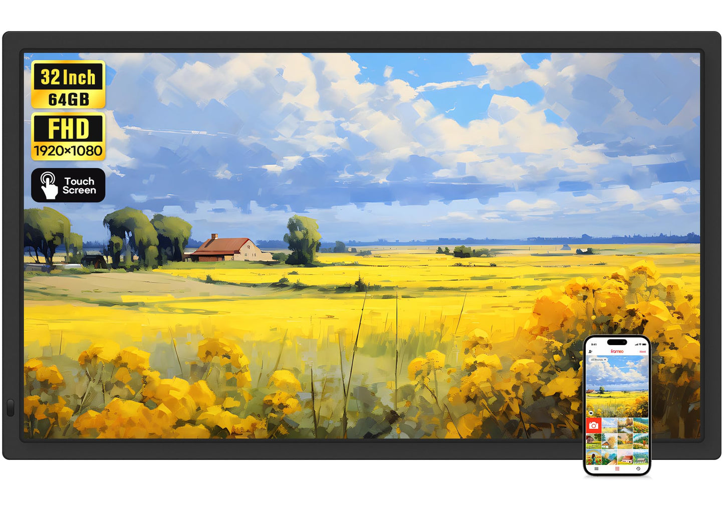 Frameo 32-Inch Extra Large WiFi Digital Photo Frame with FHD Touch Screen