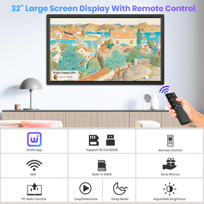 Uhale 32-Inch Smart Electronic Photo Frame with Auto-Rotate & WiFi