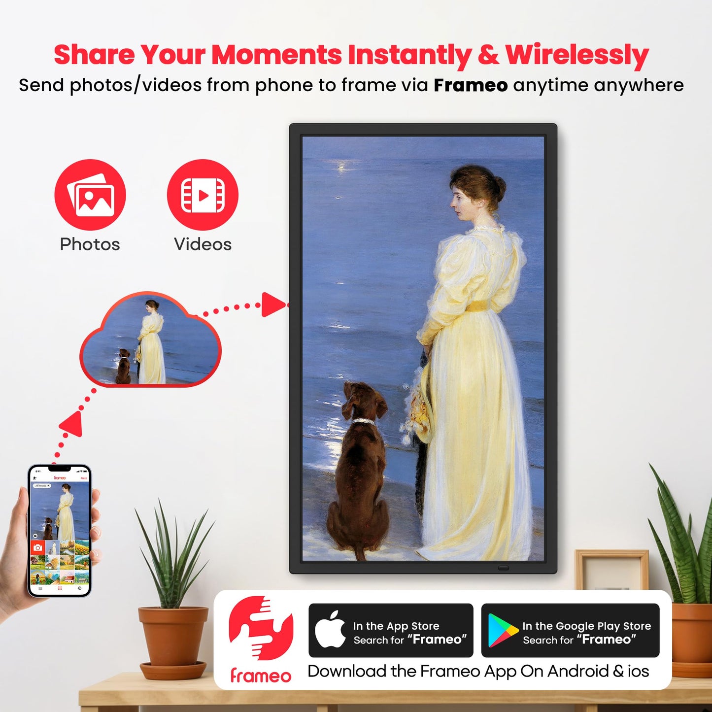 Frameo 32-Inch Extra Large WiFi Digital Photo Frame with FHD Touch Screen