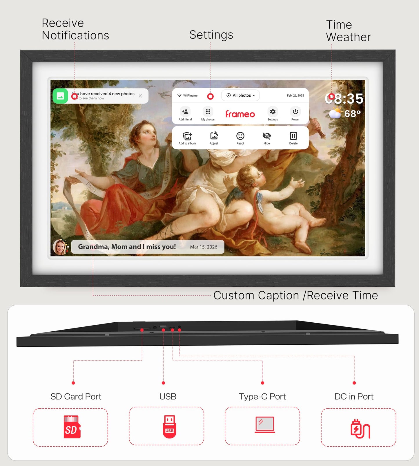BIGASUO 21.5-Inch Frameo Smart Digital Picture Frame with 64GB Storage